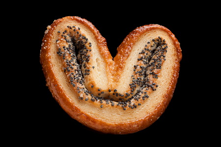 Baked cake with poppy seed on black backgroundの写真素材