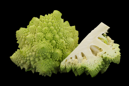 Romanesco cabbage iolsted on black backgroundの写真素材