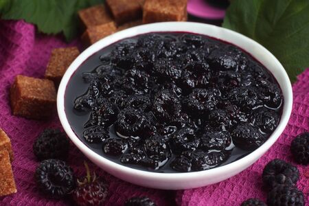 Cumberland fruit jam closeup with brown sugarの写真素材