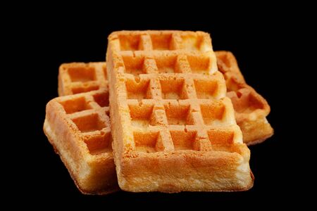 Belgian wafer closeup isolated on black backgroundの写真素材