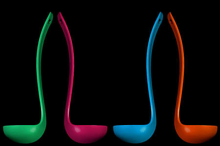 Plastic multicolor set scoop for coocking isolated on whiteの写真素材
