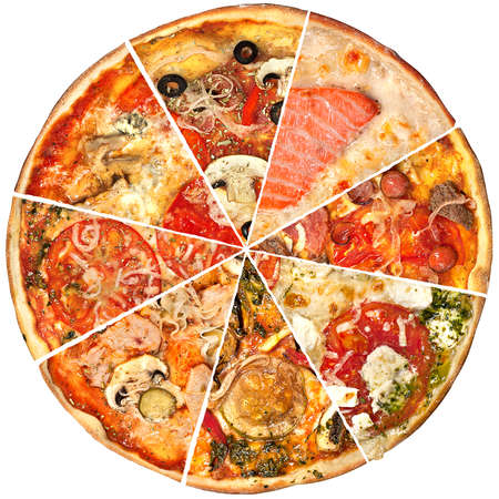 Set pizza slices closeup isolated on white backgroundの写真素材