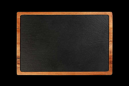 Slate board with wood board closeup isolated on black
