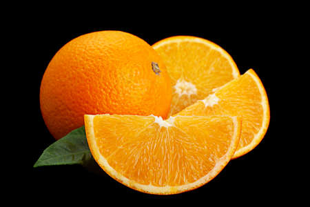 Ctrus fruit orange closeup isolated on black backgroundの写真素材