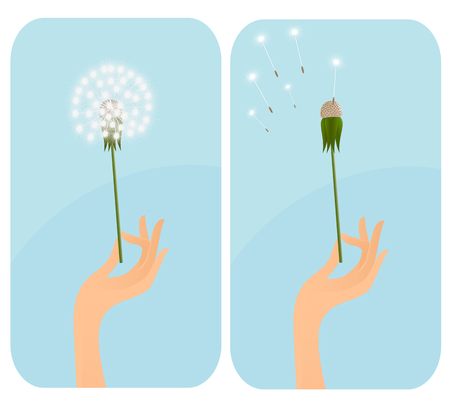 Female hand with dandelion. Vector-Illustrationのイラスト素材