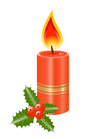 Christmas decoration.  Candle with holly leaves and berries.のイラスト素材