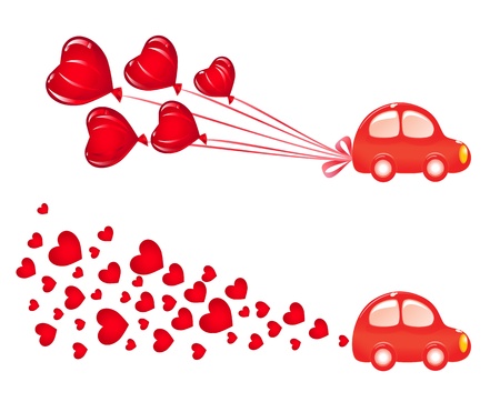 Valentin banner with car. Vector-Illustrationのイラスト素材