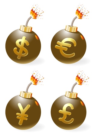 Set of ignited bombs with currency-symbolsのイラスト素材