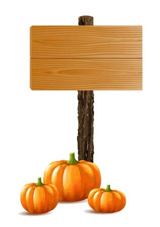 Blank wooden sign boards with bunch of pumpkinsのイラスト素材
