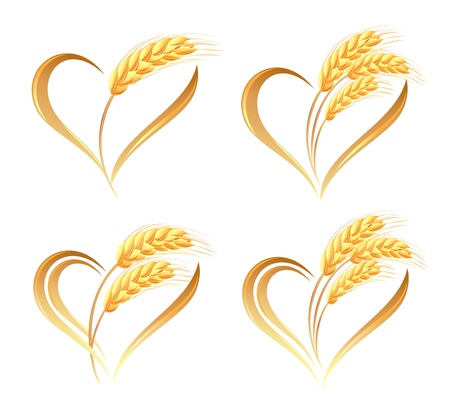 Abstract wheat ears icons with heart elementのイラスト素材