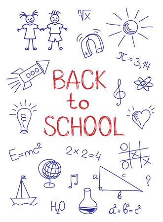 Hand drawn Back to School sketch on squared notebook paperのイラスト素材