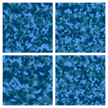 Set of seamless camouflage pattern in blueのイラスト素材