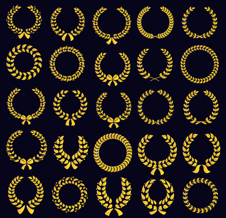 Set of silhouette circular laurel wreathsのイラスト素材