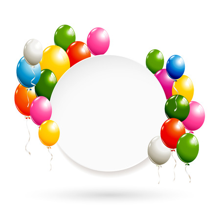 White round banner with colorful balloonsのイラスト素材
