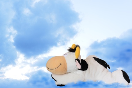    The old toy - a hippopotamus lies on a cloud and dreams.の写真素材