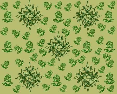 Abstraction  Flower bud, leaves, octagonal elements of green colorのイラスト素材