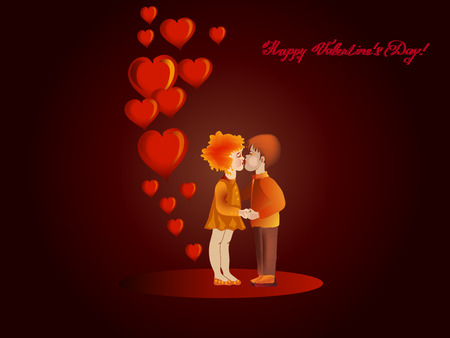 Happy Valentine s Day card    Hearts, couple kiss    Horizontally    Vector illustrationのイラスト素材