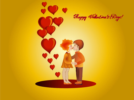 Happy Valentine s Day card    Hearts, couple kiss    Horizontally    Vector illustrationのイラスト素材