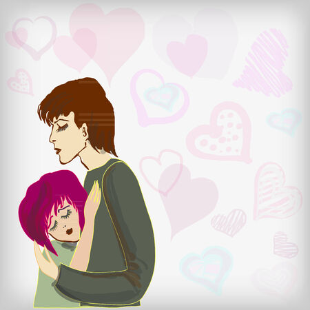 Strong embraces of a loving couple. A vector illustration for St. Valentine\'s Day.のイラスト素材