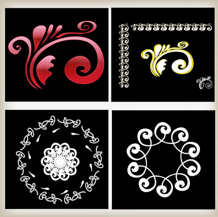 Set of the elements of an ornament made in composition down, across and on a circle. Vector square illustration.のイラスト素材