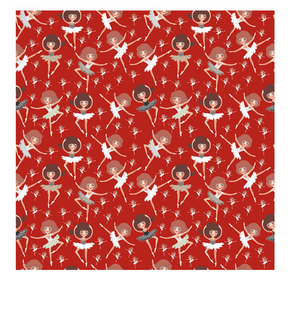 Dancing girls ballerinas in a seamless pattern on red background. Square illustrationの写真素材