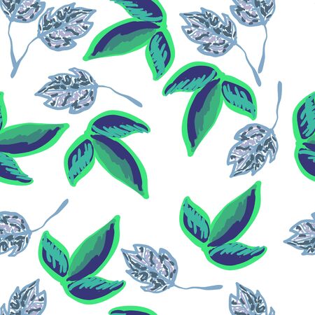 The leaves of the two species in seamless pattern on a white background. Square vector illustration.のイラスト素材