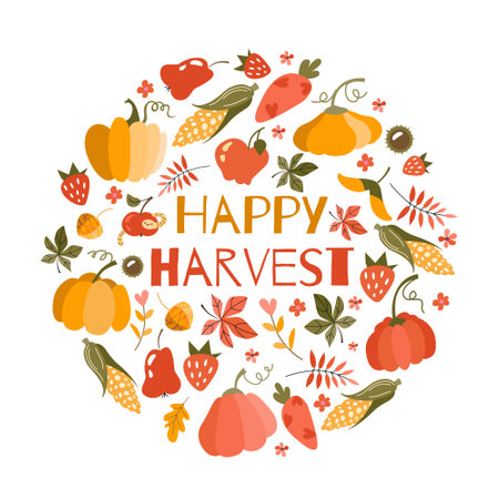 Harvest collection. Vector illustrations of autumn objects.のイラスト素材