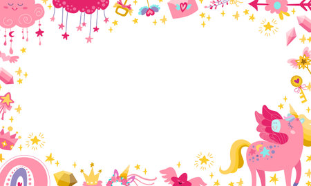 Cute Unicorn magical frame design for memo, sticky notes, planner, notepad background templateのイラスト素材