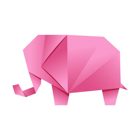 Paper origami shape - elephant, pink. The Japanese art of folding paper figures is a hobby, needleworkのイラスト素材