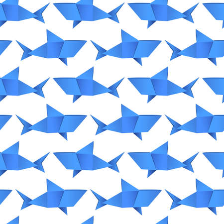 Seamless pattern with origami sharks. Vector illustration for fabric, print, clothing, wrapping paper, wallpaperのイラスト素材