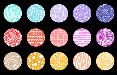 Set of round abstract shapes, backgrounds, patterns, icons for social networks. Drawn doodle shapes,...