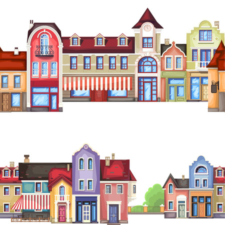 Vector illustration of stylized colorfull city landscape.Old town .のイラスト素材
