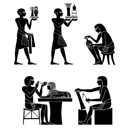 Ancient egypt banner.Egyptian hieroglyph and symbol. Stylized ancient culture background.Murals with ancient egypt sceneのイラスト素材