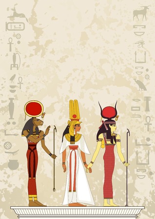 Murals with ancient egypt scene. Ancient egypt banner.Egyptian hieroglyph and symbol.のイラスト素材