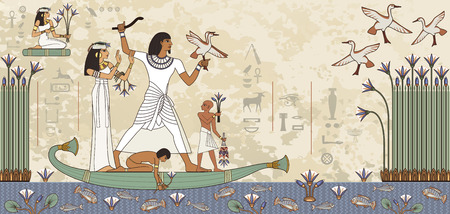 Ancient egypt banner.Egyptian hieroglyph and symbol.Murals with ancient egypt scene.のイラスト素材