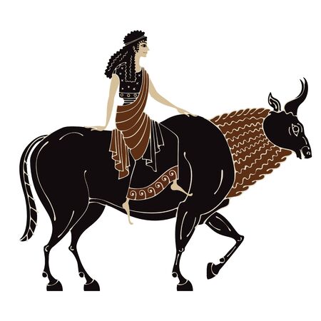 Ancient greek mythology.Zeus.Pottery art.Abduction of Europe.のイラスト素材