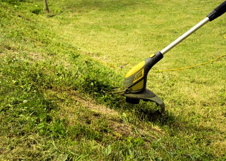 Trimmer for cutting the lawn. Grass shearing equipment. Garden technology.の写真素材