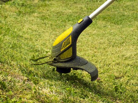 Trimmer for cutting the lawn. Grass shearing equipment. Garden technology.の写真素材