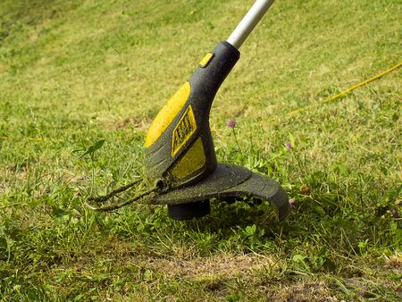 Trimmer for cutting the lawn. Grass shearing equipment. Garden technology.の写真素材