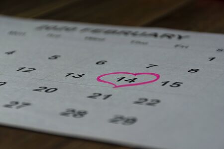 the calendar with the date of February 14 Valentine's day.の写真素材