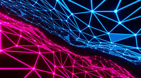 Abstract of futuristic surface triangular pattern with light rays. Modern wallpaper digital design. 3d renderの写真素材