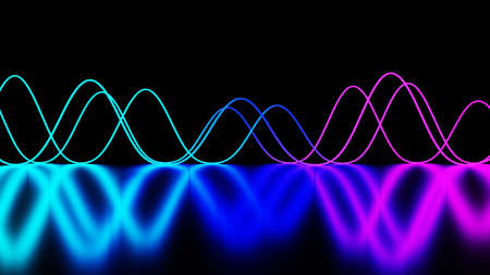 3d render. Abstract neon background sound waves glowing in ultraviolet spectrum. Sound wave element....