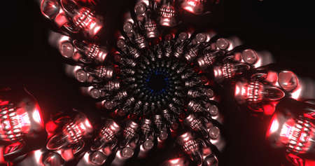 3d render Abstract art of surreal halloween composition with metal aluminum skulls. Tunnel shiny skulls. Abstract digital illustration for concept designの写真素材