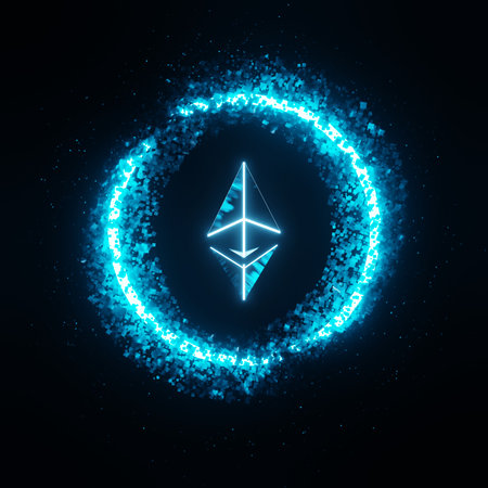 Blue particle energy sphere. Abstract technology, science, engineering and artificial intelligence motion background. Abstract motion graphic for cryptocurrency. 3D renderの写真素材