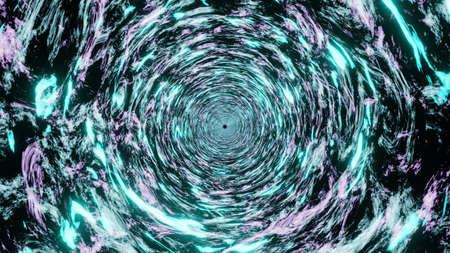 3d render. Abstract futuristic geometric background with goldes waves. Abstract interior sci-fi spaceship corridors, virtual reality space. Tunnel texture futuristic digital data transferの写真素材