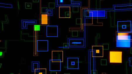 3D Render. Abstract futuristic geometric shapes background. Beautiful Relaxing Stylish Trippy Psychedelic Modern background, screensaverの写真素材