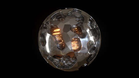 3D Render. Sci-fi object with glowing energy at center. Rotation metal sphere with chaotic structure. Futuristic shapeの写真素材