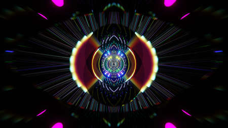 3D Render. Abstract futuristic geometric shapes background. Beautiful Relaxing Stylish Trippy Psychedelic VJ Loop. Modern background, kaleidoscopicの写真素材