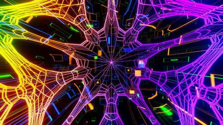 3D Render. Abstract futuristic geometric shapes background. Beautiful Relaxing Stylish Trippy Psychedelic Modern background, screensaverの写真素材