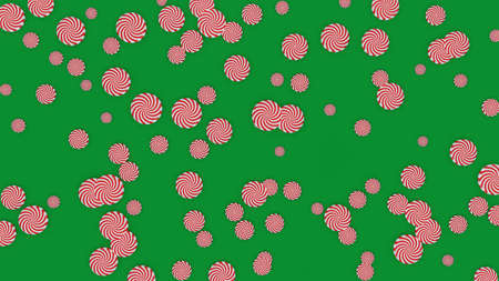 3D Render. Peppermint candy canes on green christmas background. Xmas and New Year's holiday concertの写真素材